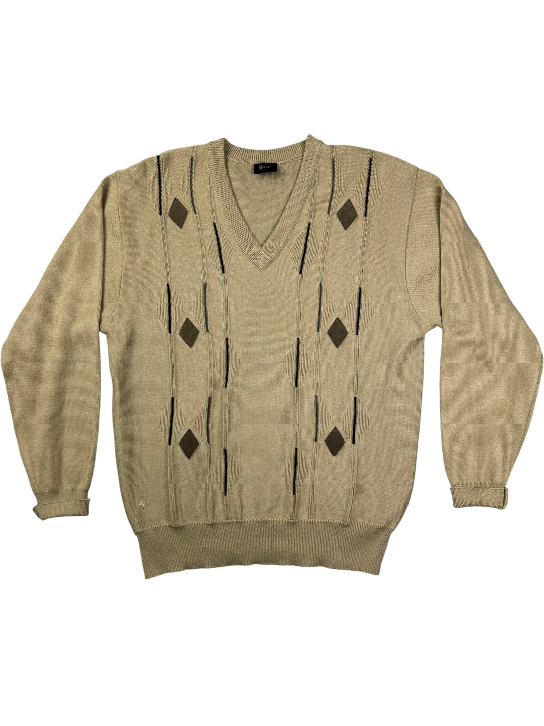 Gabicci Beige V-Neck Sweater - M - Think Vintage Online Ltd