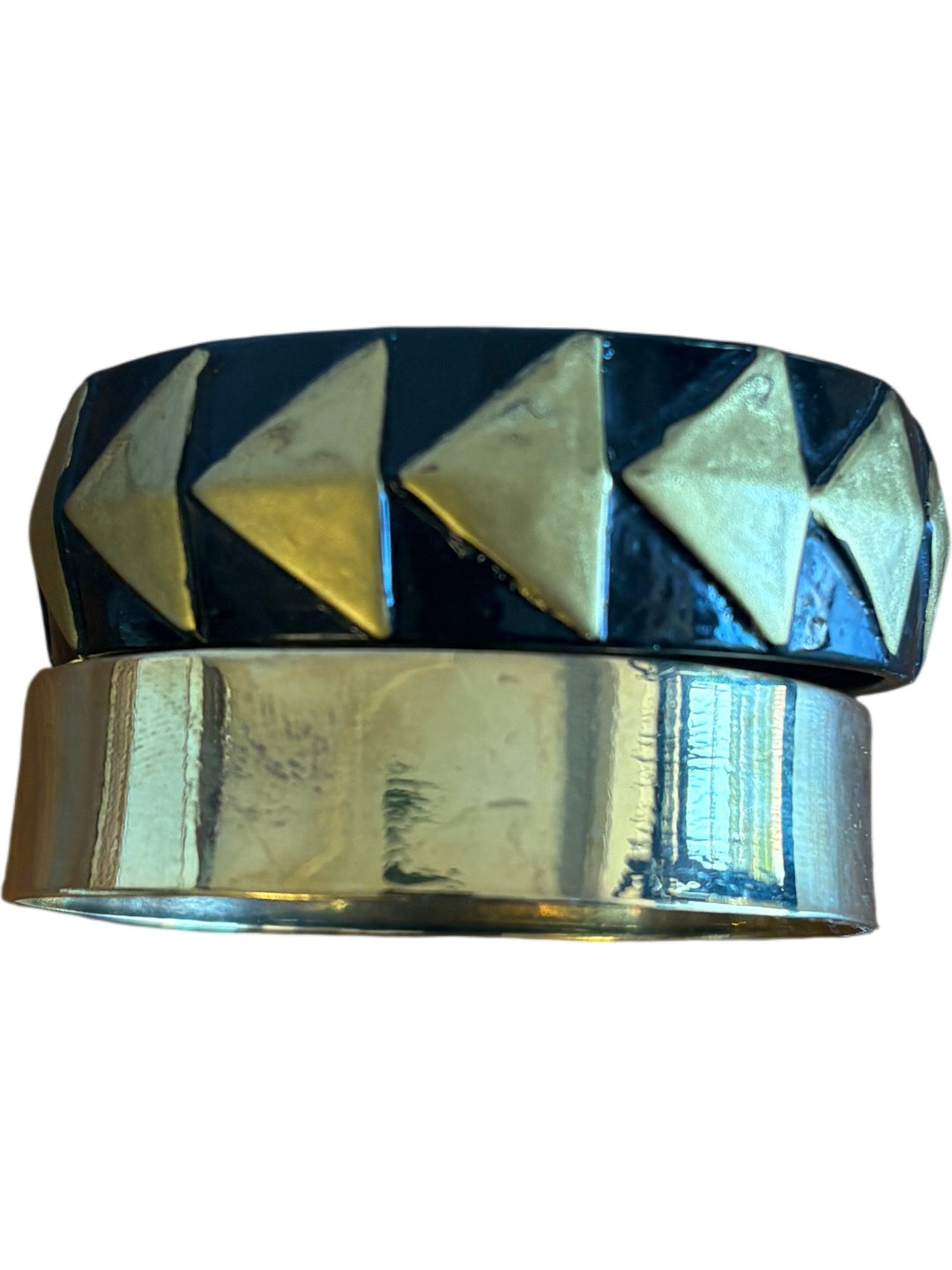 Geometric Black and Gold Bangle Bracelets Bundle - Think Vintage ltd