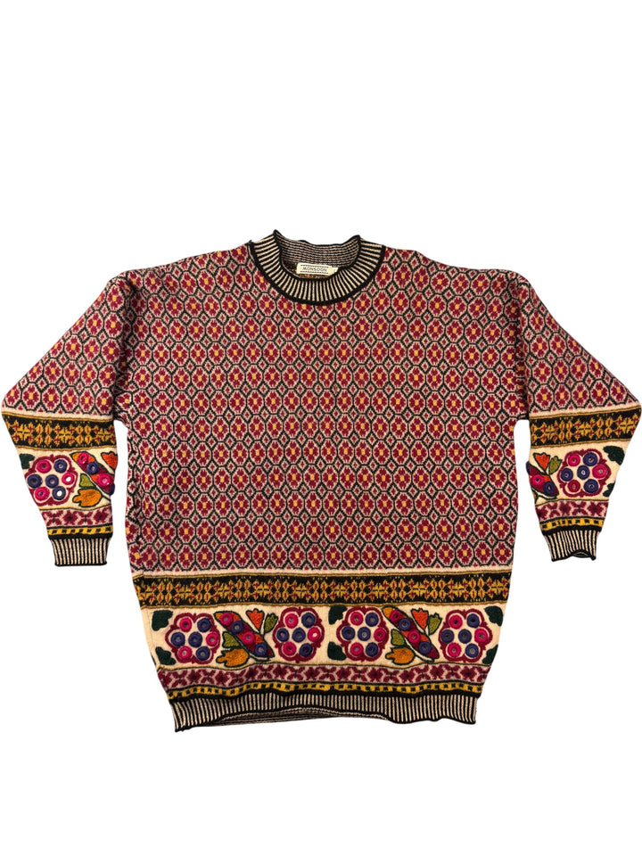 Geometric Floral Knit Sweater - Think Vintage