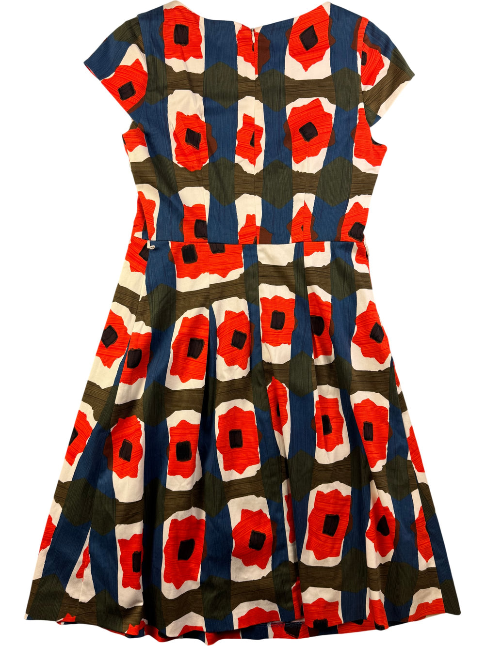 Geometric Patterned Cap Sleeve Dress - S - Think Vintage