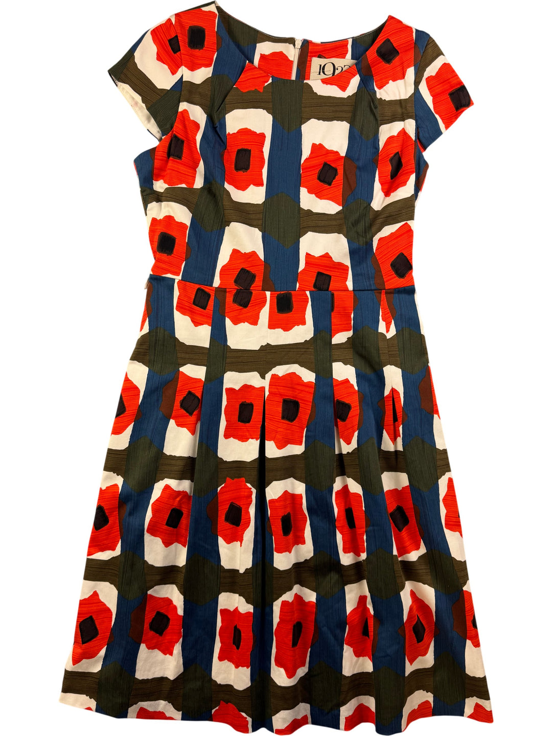 Geometric Patterned Cap Sleeve Dress - S - Think Vintage Online Ltd