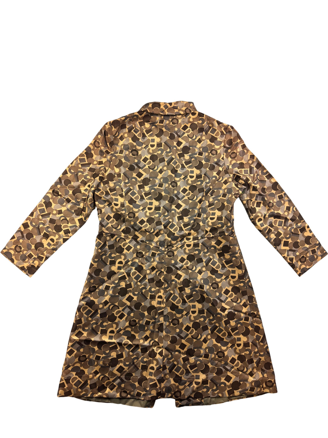 Geometric Patterned Long Trench Coat - S - Think Vintage