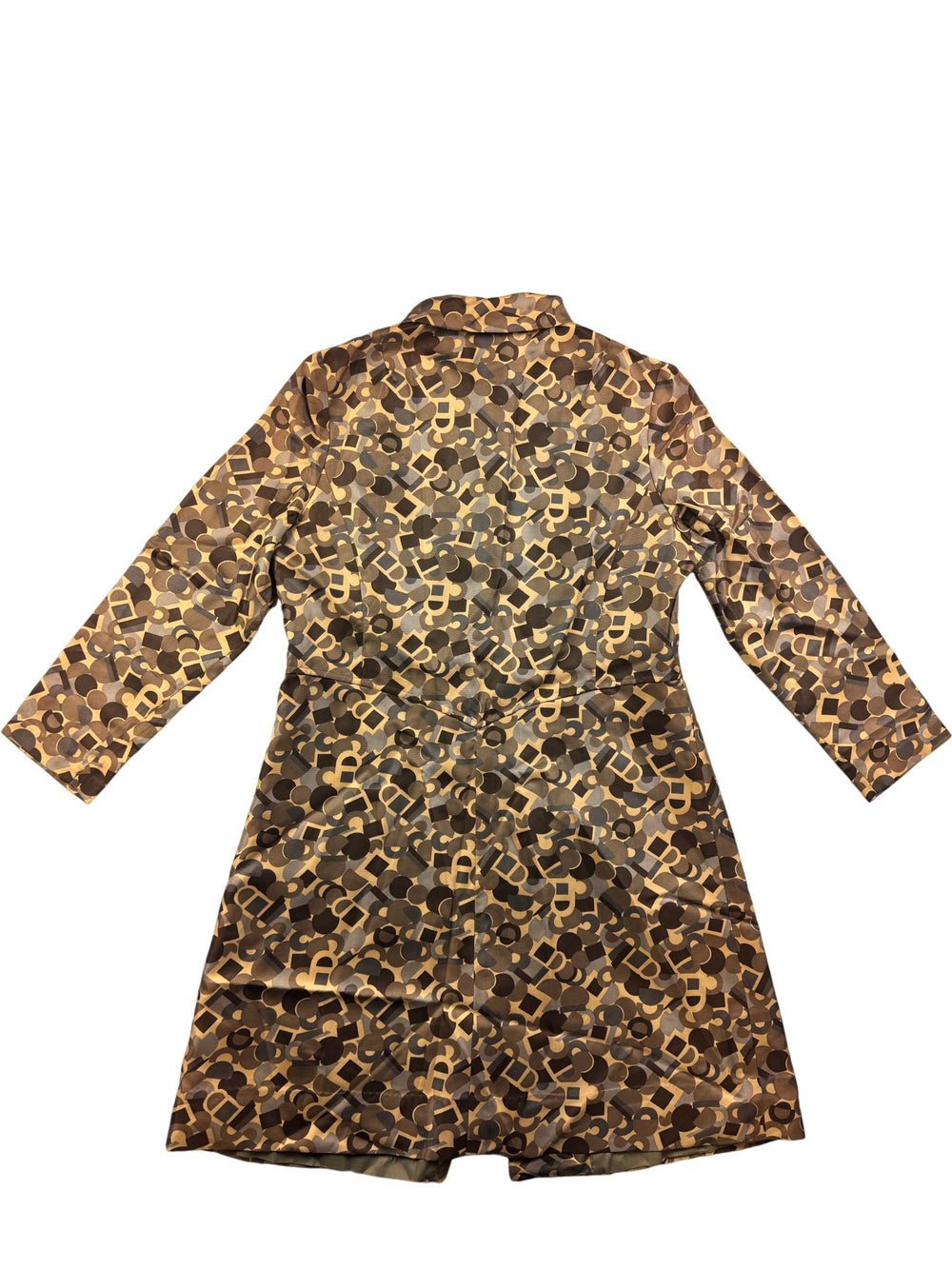 Geometric Patterned Long Trench Coat - S - Think Vintage Online Ltd