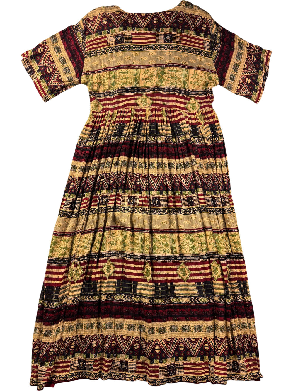 Geometric Patterned Short Sleeve Maxi Dress - S - Think Vintage