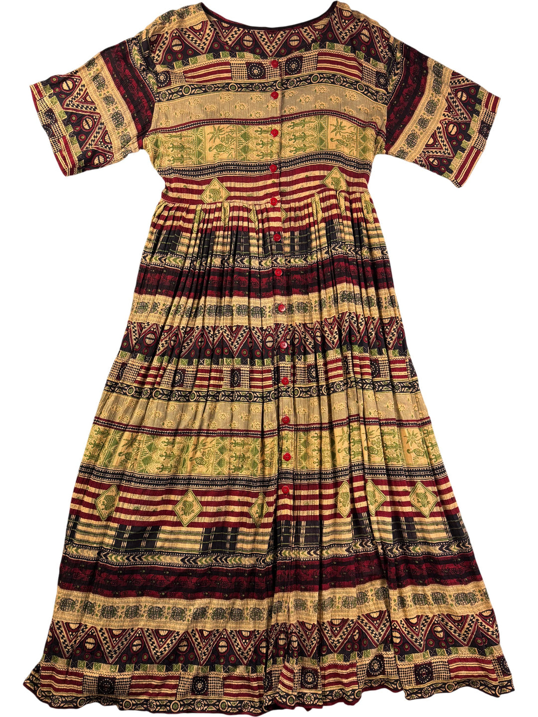 Geometric Patterned Short Sleeve Maxi Dress - S - Think Vintage Online Ltd