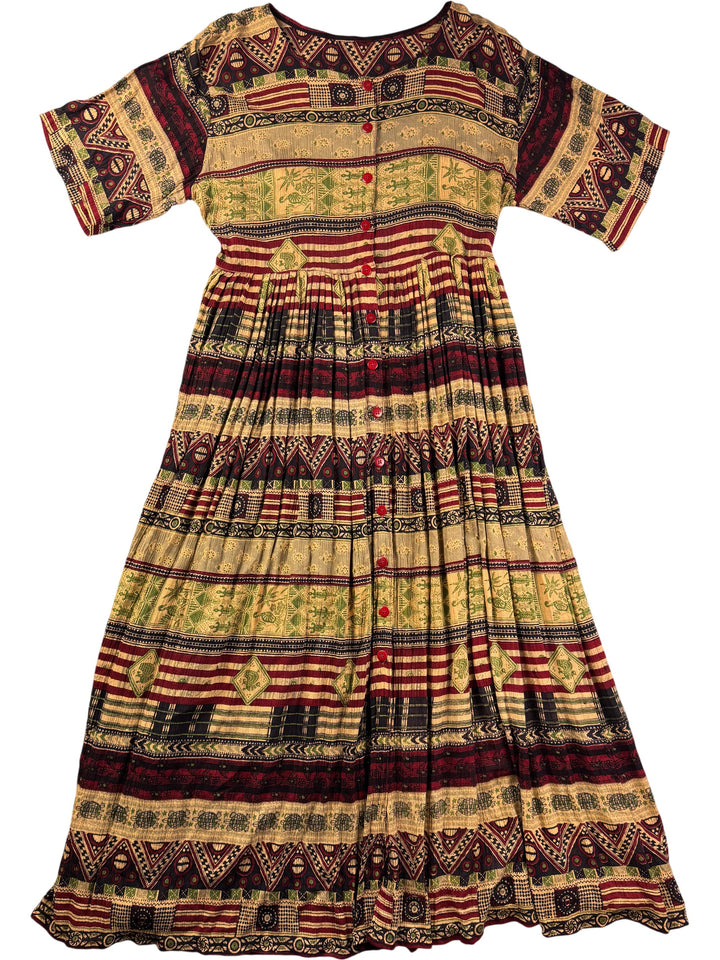 Geometric Patterned Short Sleeve Maxi Dress - S - Think Vintage ltd