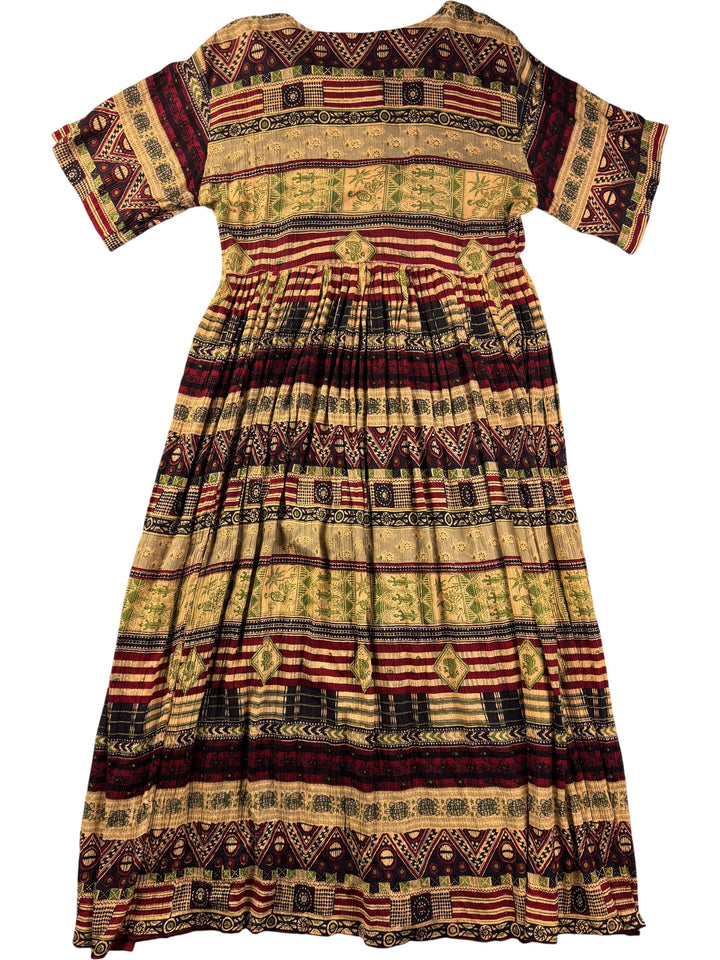 Geometric Patterned Short Sleeve Maxi Dress - S - Think Vintage ltd