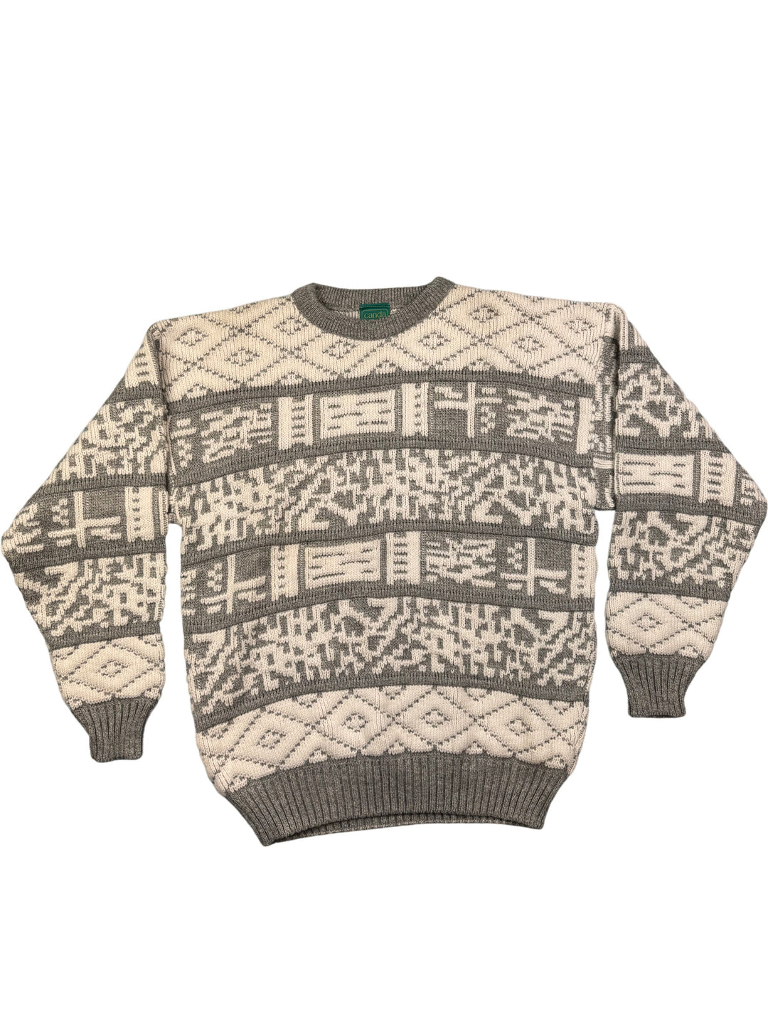 Geometric Patterned Wool Acrylic Sweater - L - Think Vintage ltd