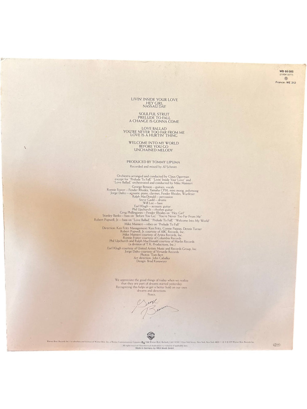 George Benson Livin' Inside Your Love Vinyl - Good - Think Vintage ltd