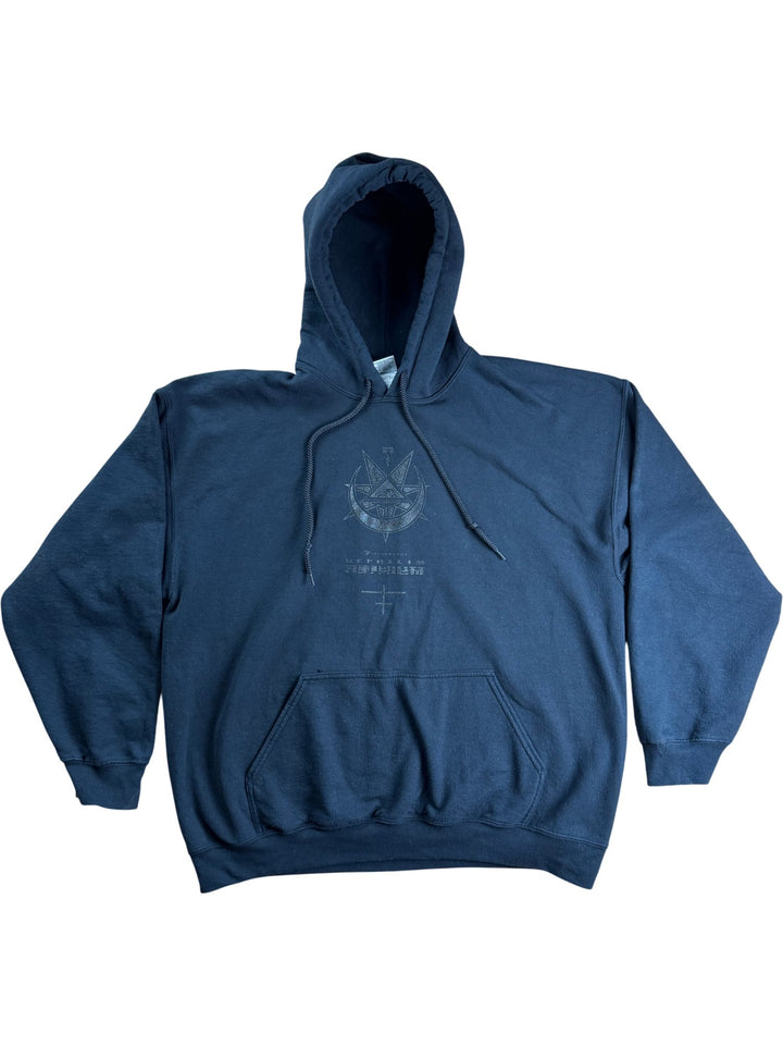 Gildan Black Graphic Print Hoodie - XL - Think Vintage ltd