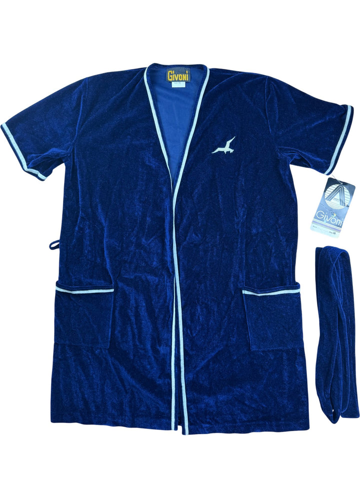 Givoni Blue Velour Robe - S - Think Vintage ltd