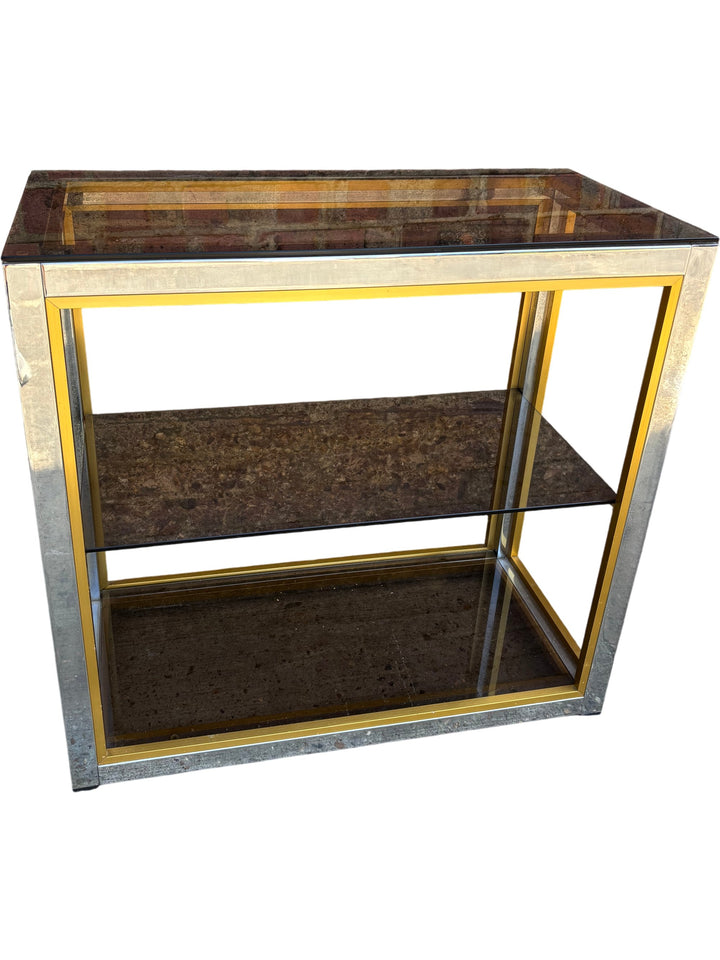 Glass And Metal Tall Display Cabinet With Gold Accents - Think Vintage