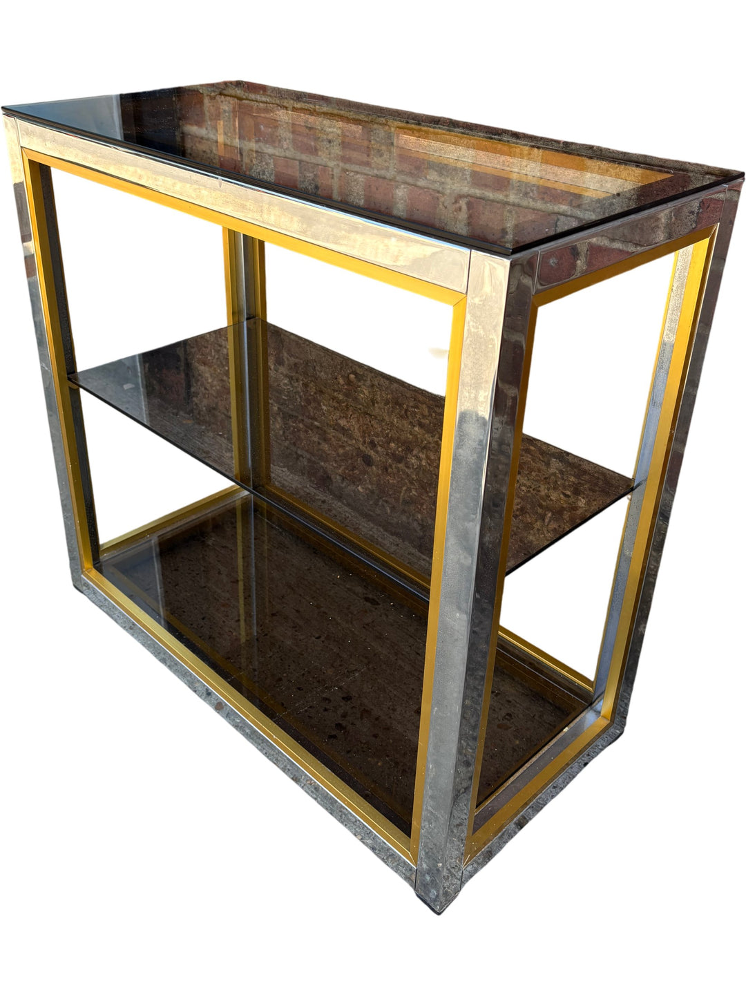 Glass And Metal Tall Display Cabinet With Gold Accents - Think Vintage