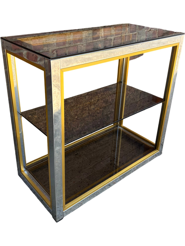 Glass And Metal Tall Display Cabinet With Gold Accents - Think Vintage