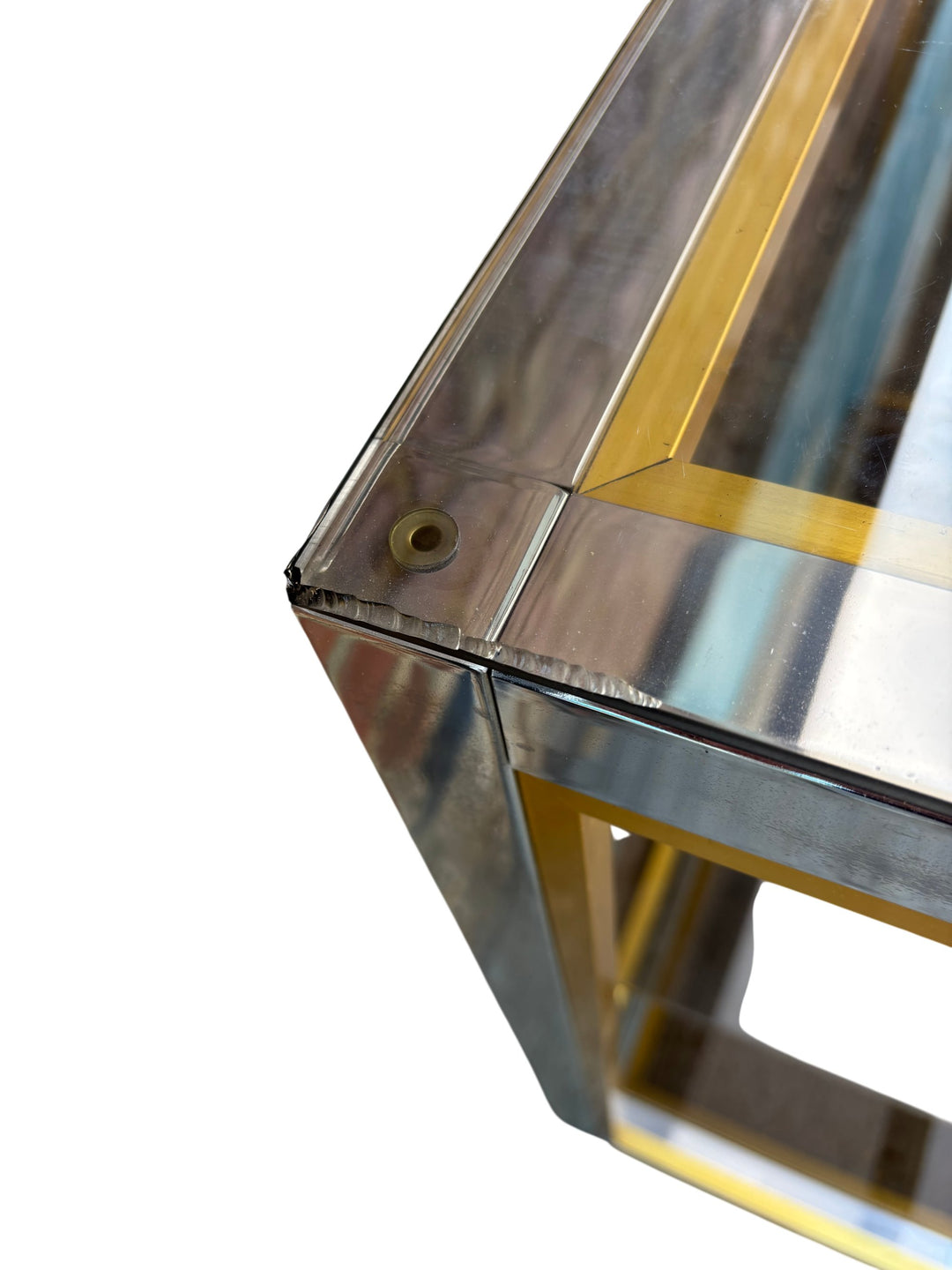 Glass And Metal Tall Display Cabinet With Gold Accents - Think Vintage