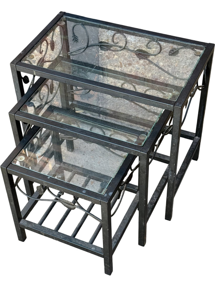 Glass and Metal Nesting Accent Tables - Think Vintage