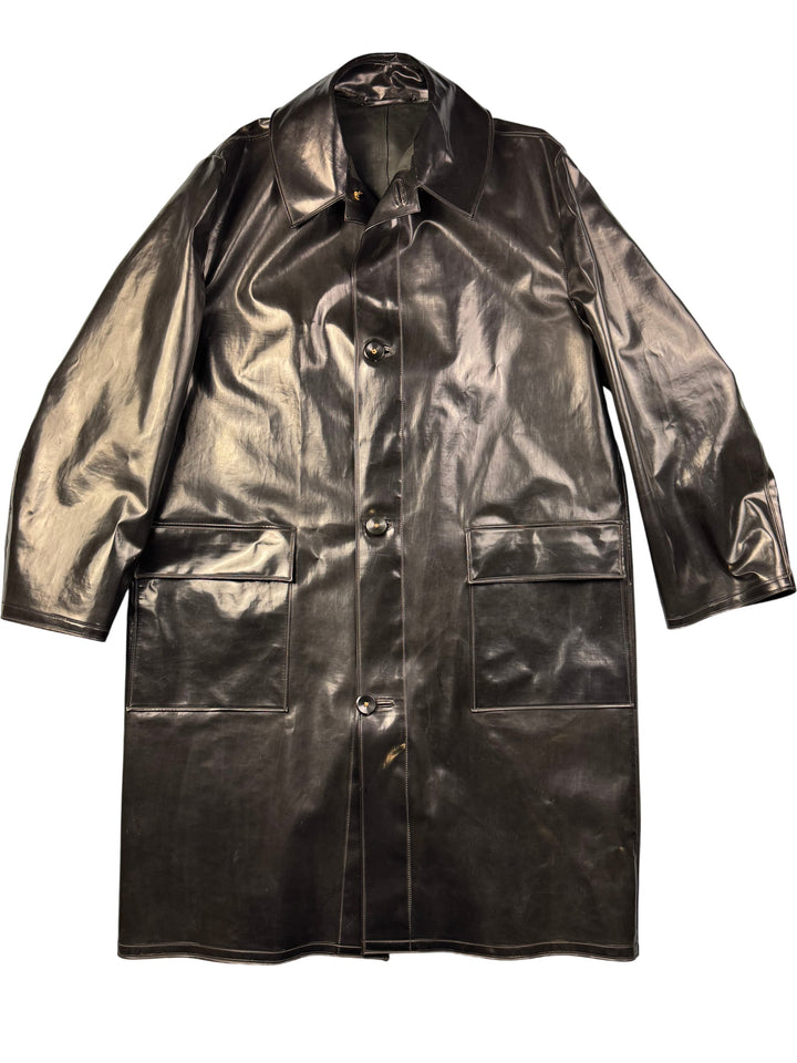 Glossy Black Long Rain Coat - L/XL
