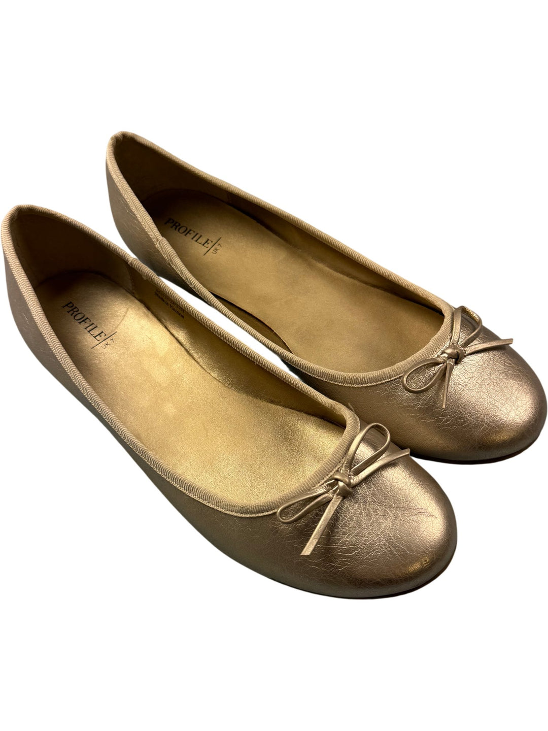 Gold Ballet Flats with Bow - Size 7 - Think Vintage ltd
