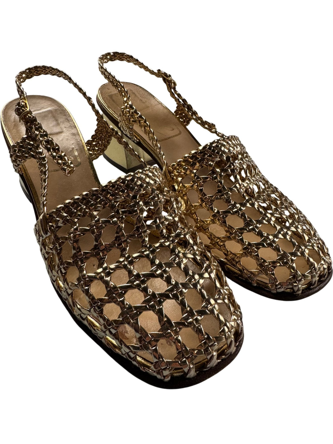 Gold Braided Slingback Sandals - Think Vintage ltd