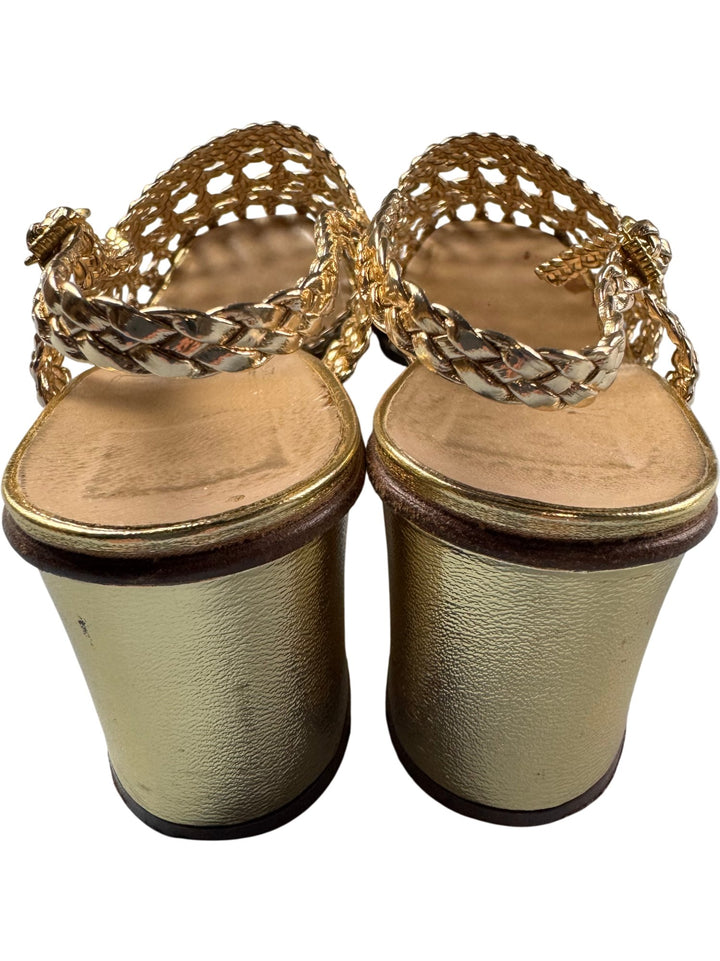 Gold Braided Slingback Sandals - Think Vintage ltd