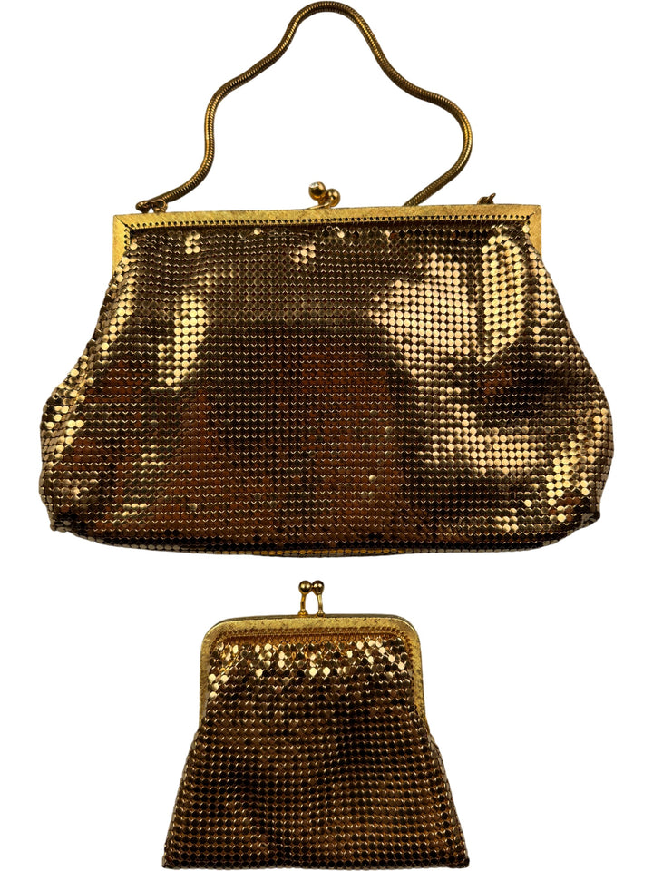 Gold Tone Mesh Minaudière Bag - Think Vintage