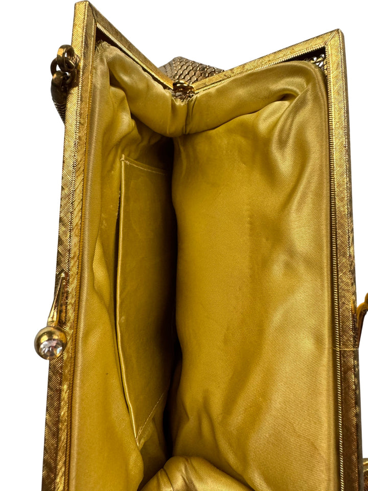 Gold Tone Mesh Minaudière Bag - Think Vintage