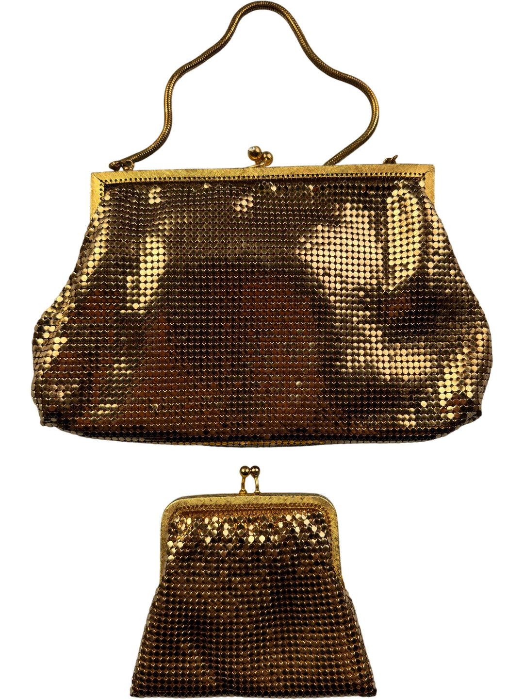 Gold Tone Mesh Minaudière Bag - Think Vintage ltd