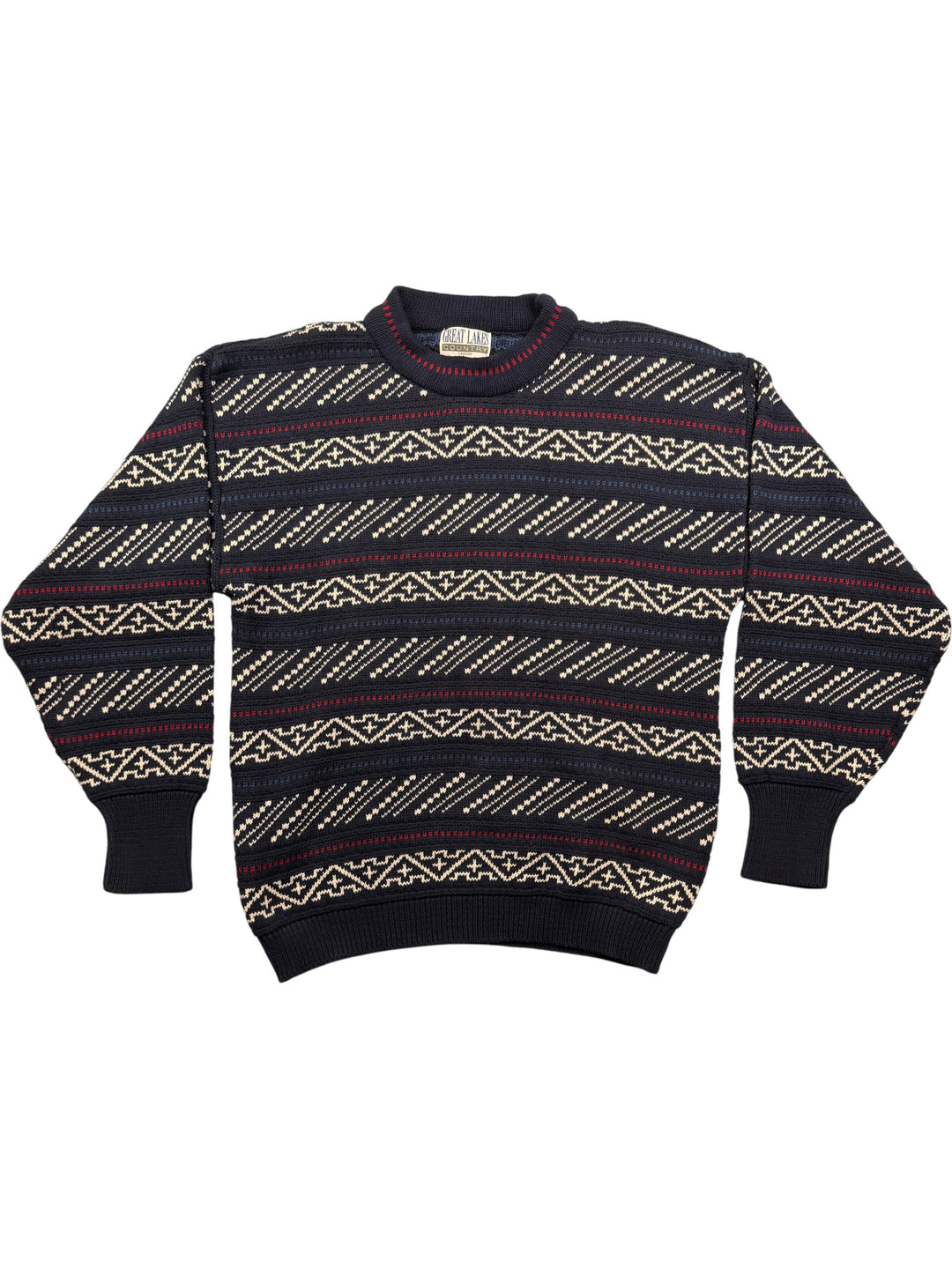 Great Lakes Country Patterned Knit Sweater - M - Think Vintage ltd