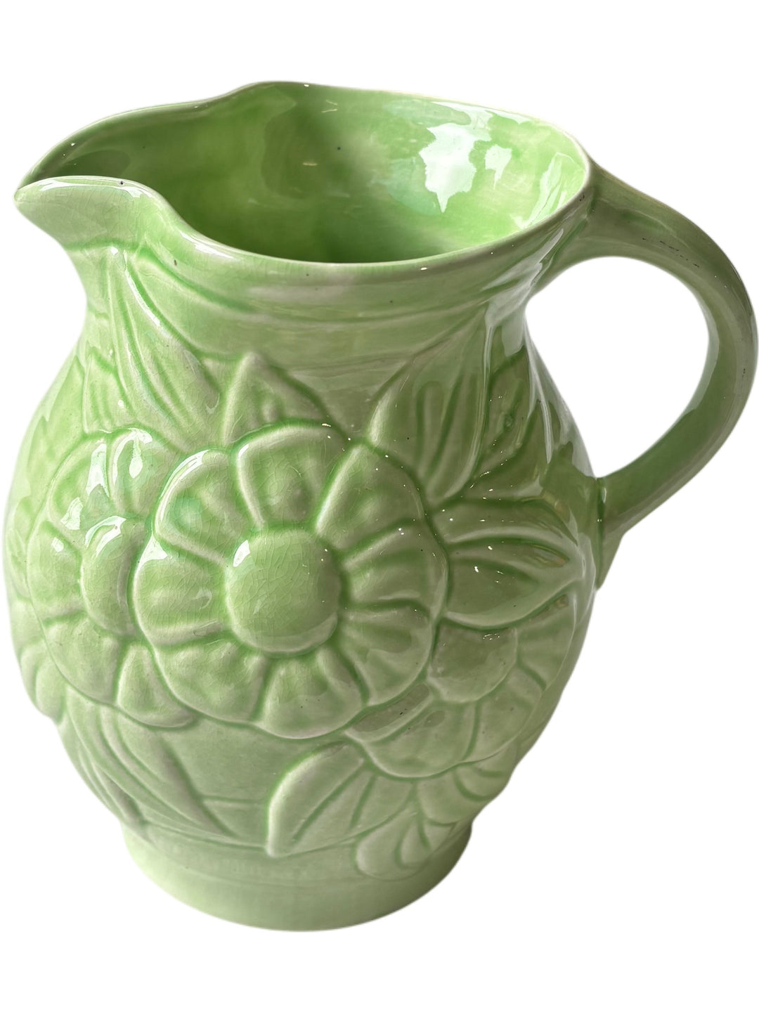 Green Floral Ceramic Pitcher - Think Vintage