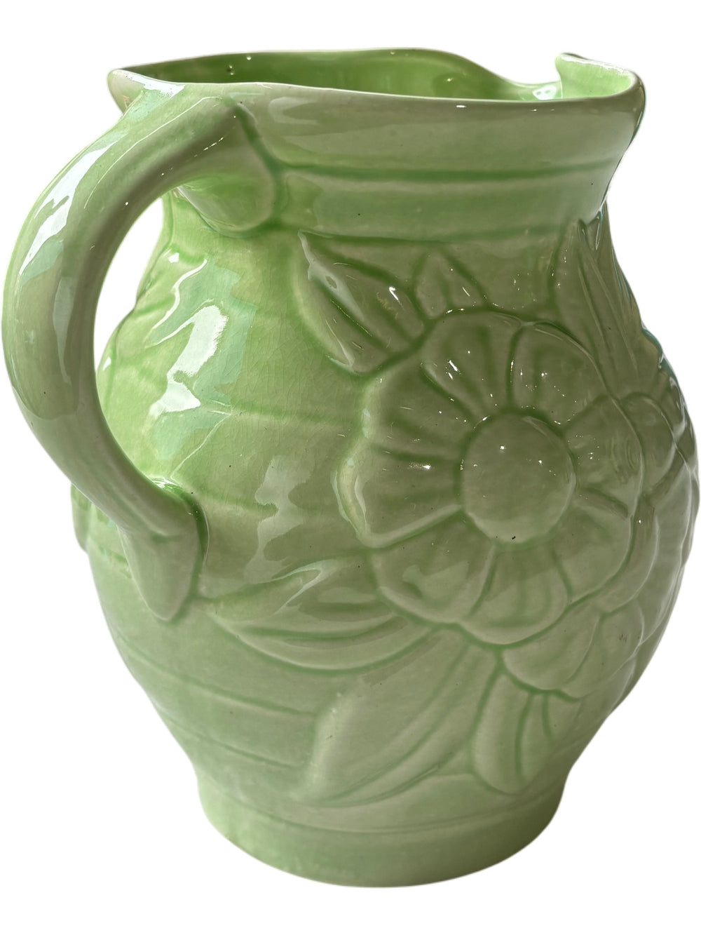 Green Floral Ceramic Pitcher - Think Vintage
