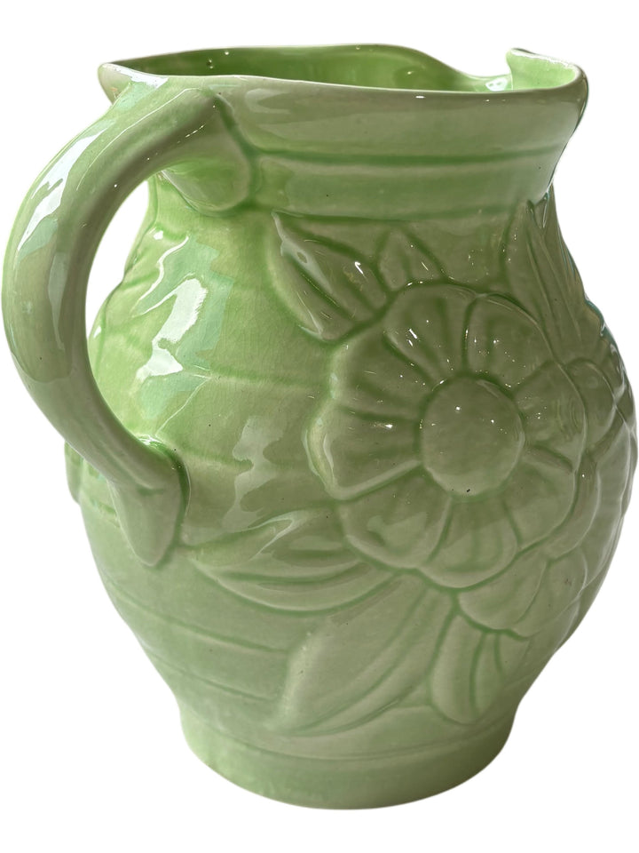 Green Floral Ceramic Pitcher - Think Vintage