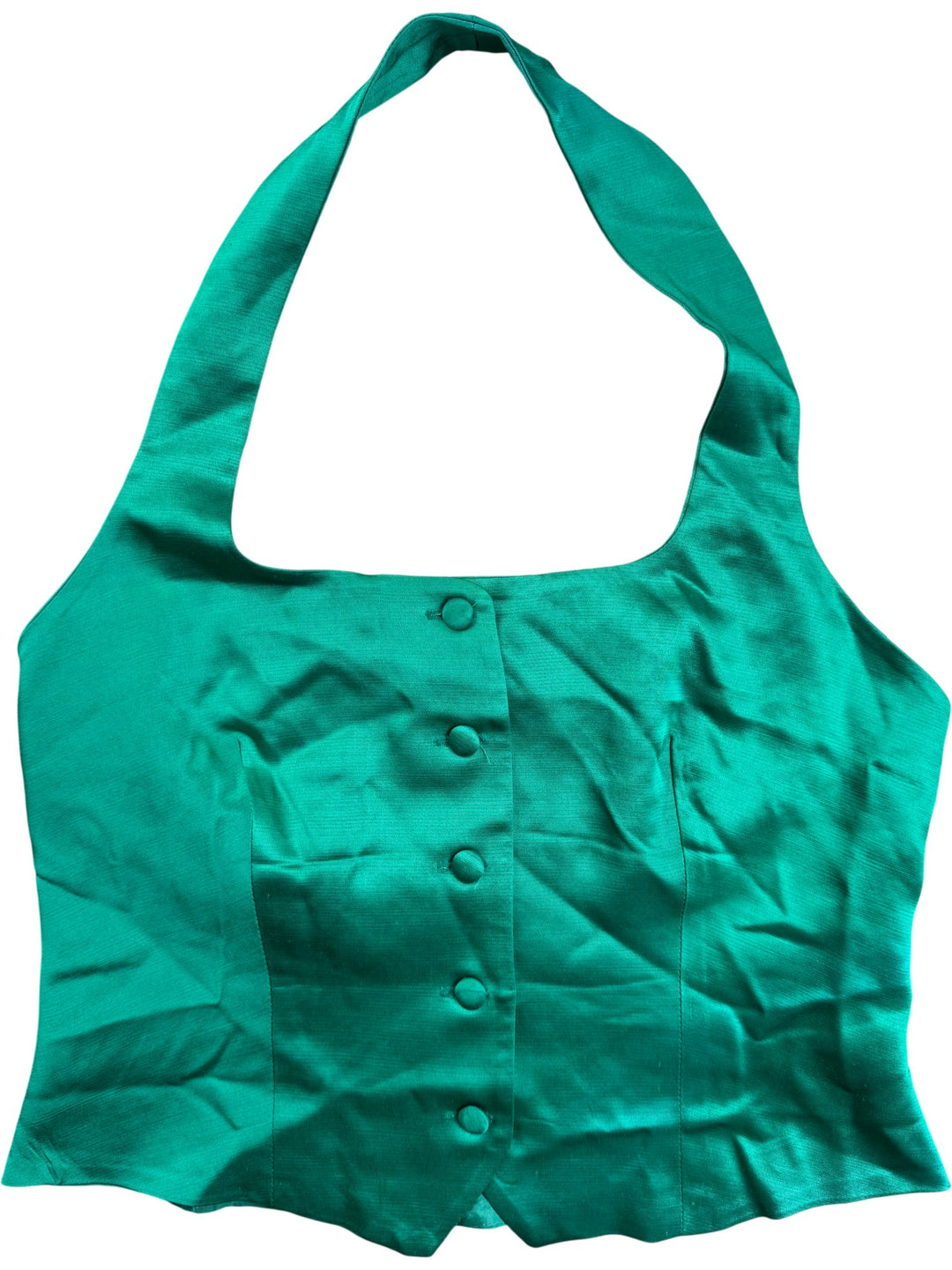 Green Halter Neck Button-up Tank Top - S - Think Vintage ltd