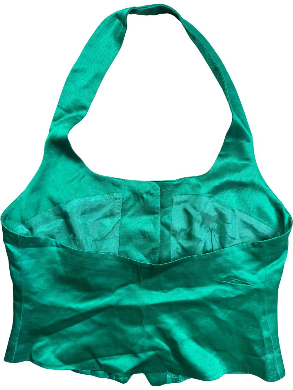 Green Halter Neck Button-up Tank Top - S - Think Vintage ltd