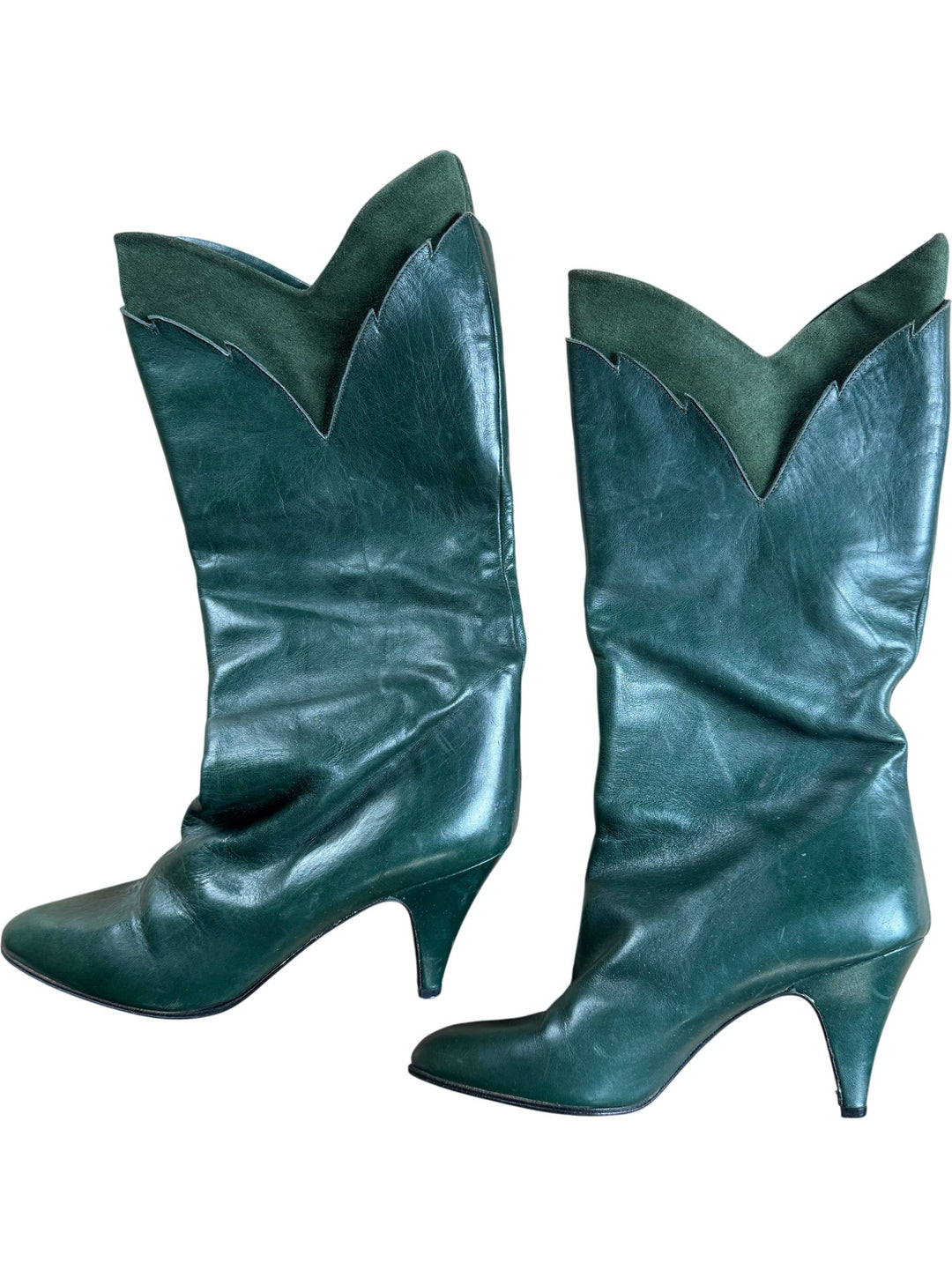 Green Italian Leather Cowboy Boots - 4.5 - Think Vintage ltd