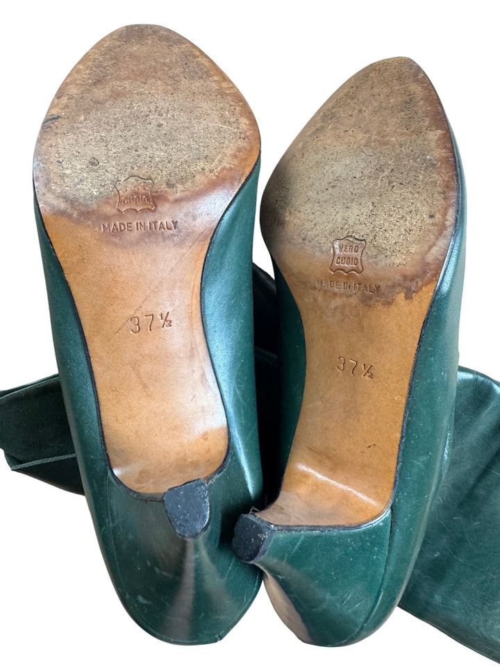 Green Italian Leather Cowboy Boots - 4.5 - Think Vintage ltd