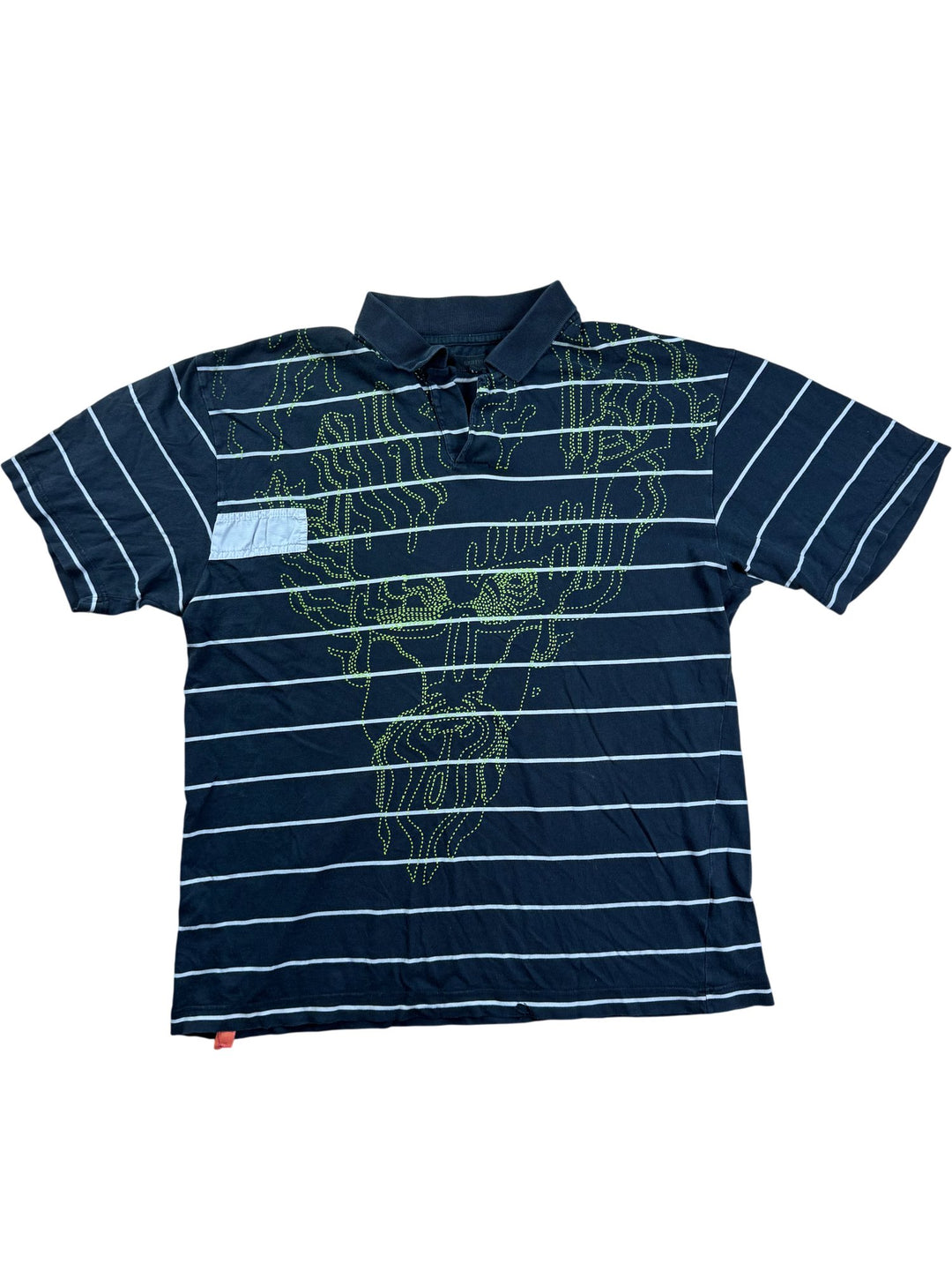 Griffin Black Striped Polo Shirt - M - Think Vintage ltd