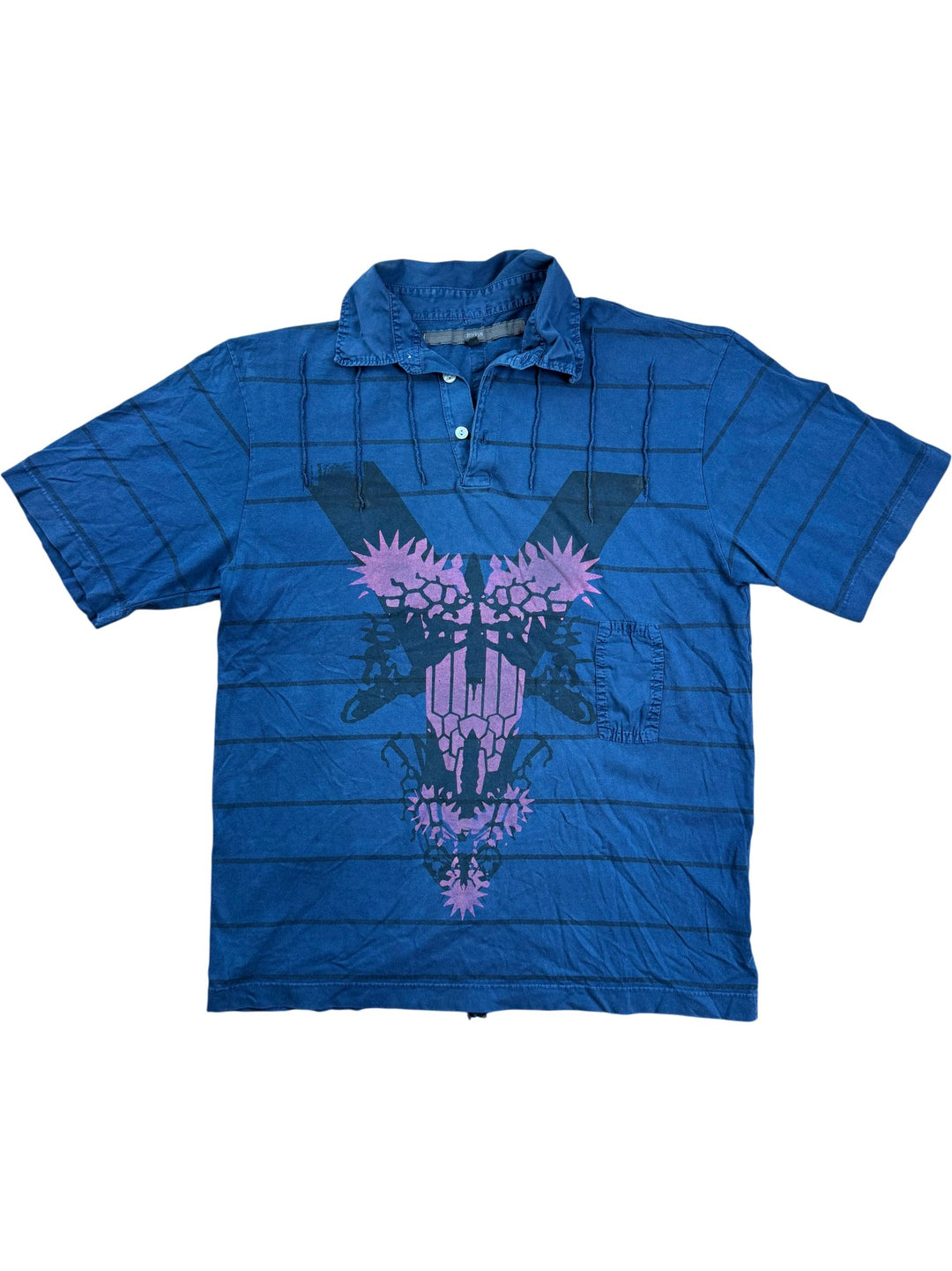Griffin Navy Striped Polo Shirt - M - Think Vintage ltd