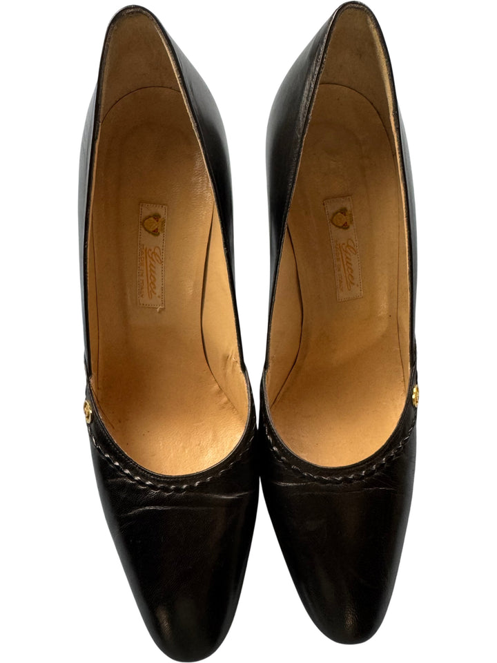 Gucci Black Leather High Heel Pumps - 5 - Think Vintage Online Ltd