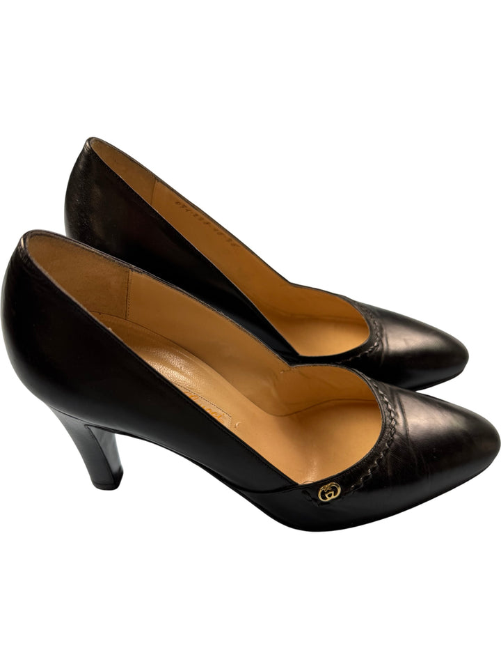 Gucci Black Leather High Heel Pumps - 5 - Think Vintage