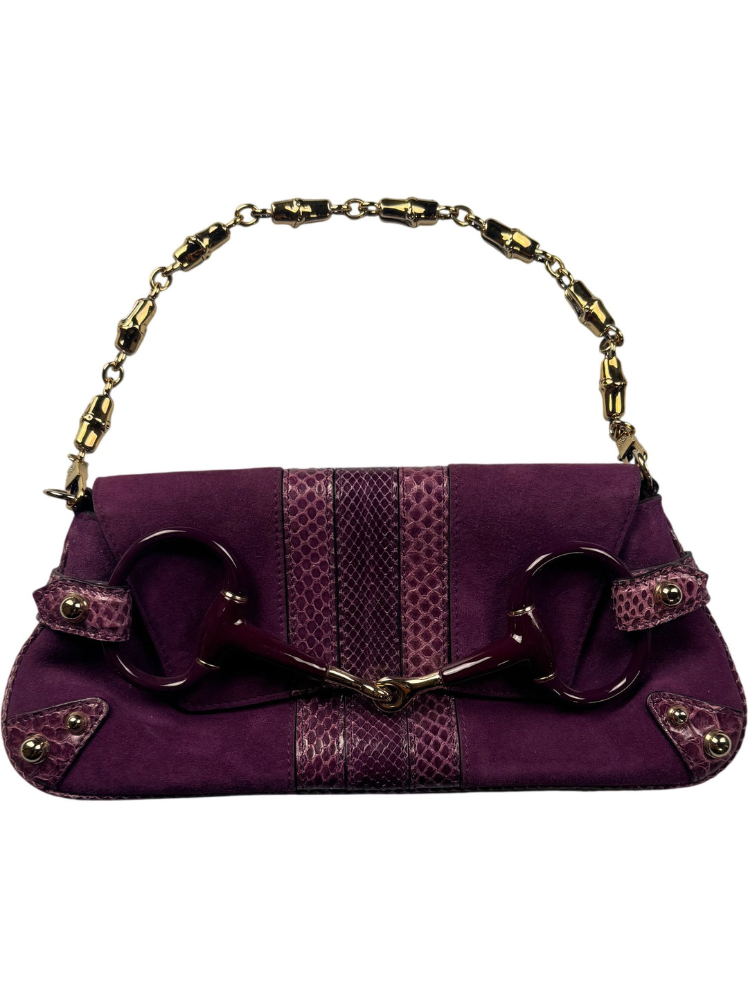 Gucci Purple Suede and Snakeskin Clutch Bag - Think Vintage ltd