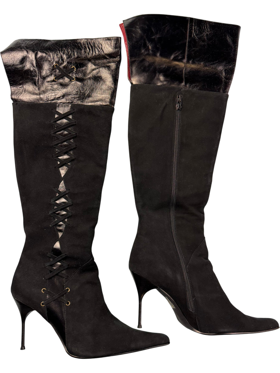 Gucinari Black Leather Knee-High Boots - 7 - Think Vintage ltd