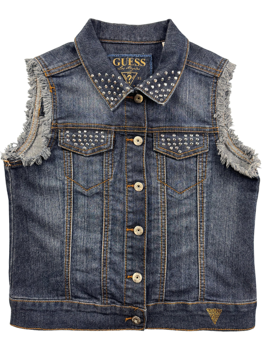 Guess Blue Denim Studded Vest - XS/S - Think Vintage ltd