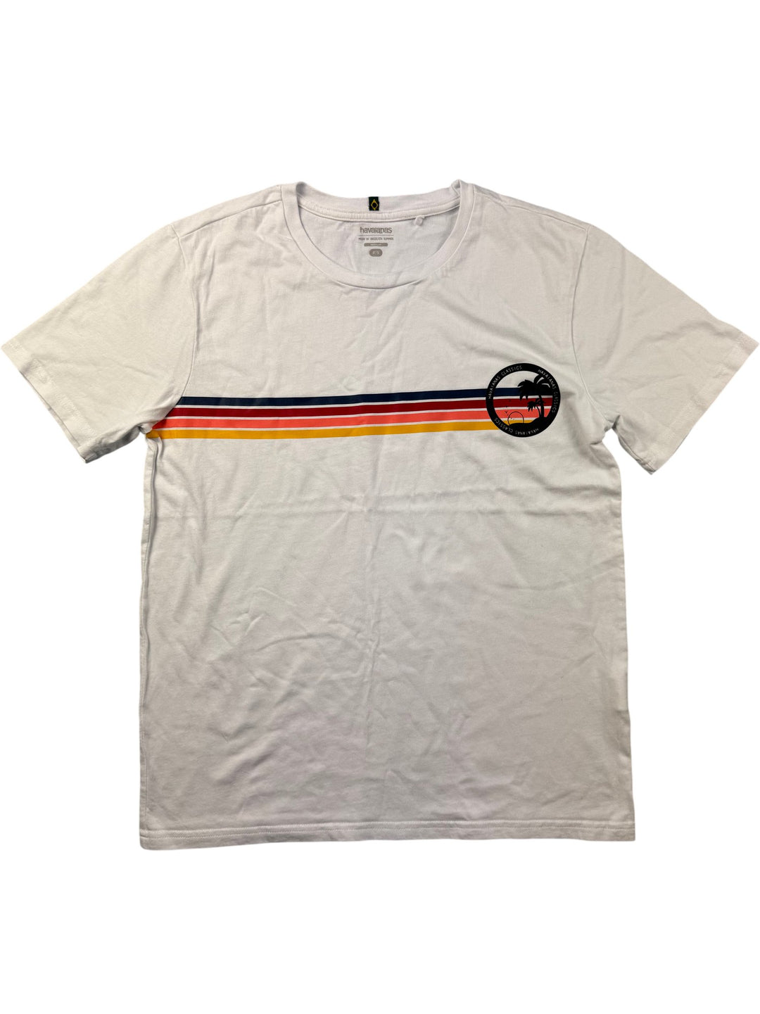 Havaianas White T-Shirt With Striped Design - M - Think Vintage ltd