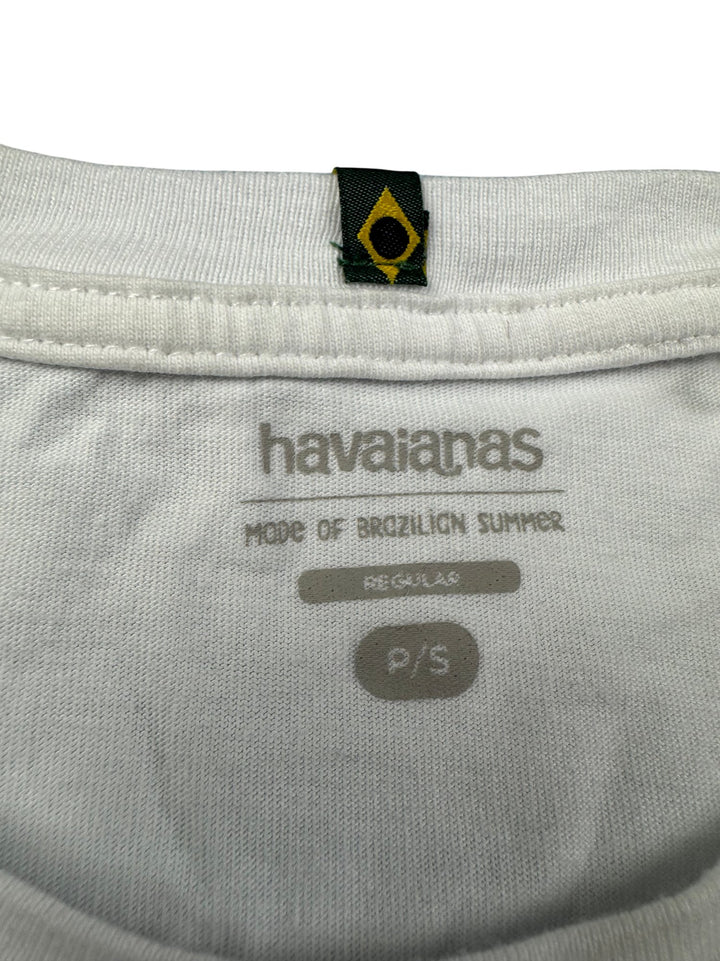 Havaianas White T-Shirt With Striped Design - M - Think Vintage ltd