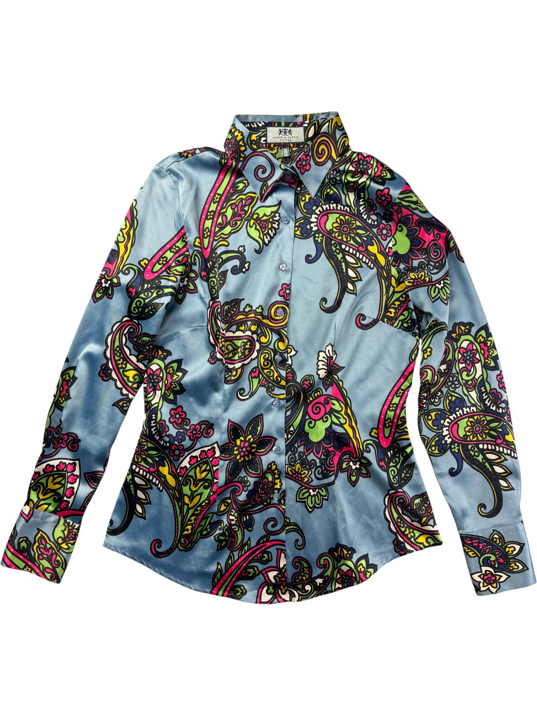 Hawes & Curtis Fitted Paisley Long Sleeved Shirt - M - Think Vintage ltd