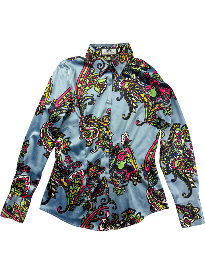 Hawes & Curtis Fitted Paisley Long Sleeved Shirt - M - Think Vintage ltd
