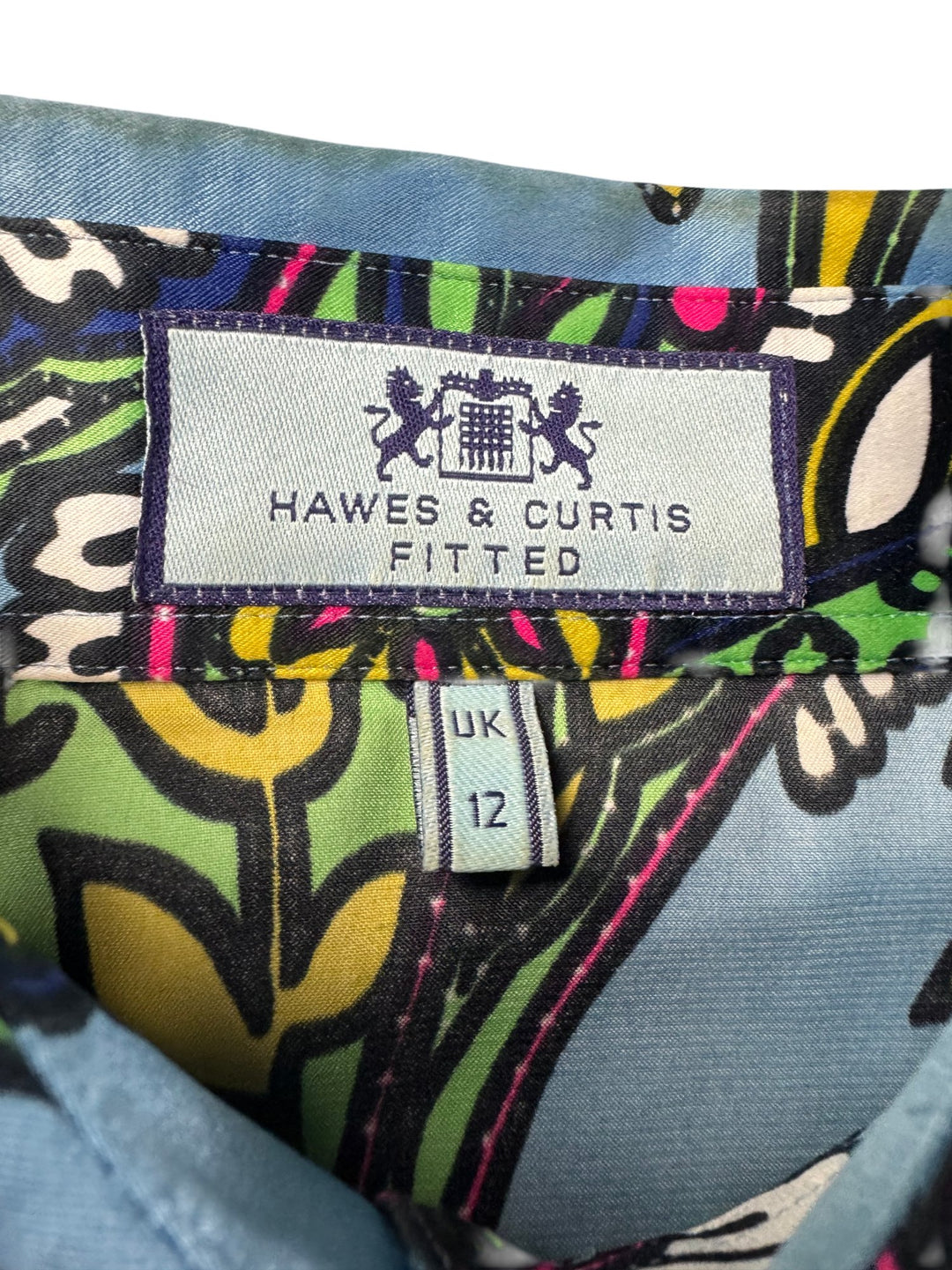 Hawes & Curtis Fitted Paisley Long Sleeved Shirt - M - Think Vintage ltd