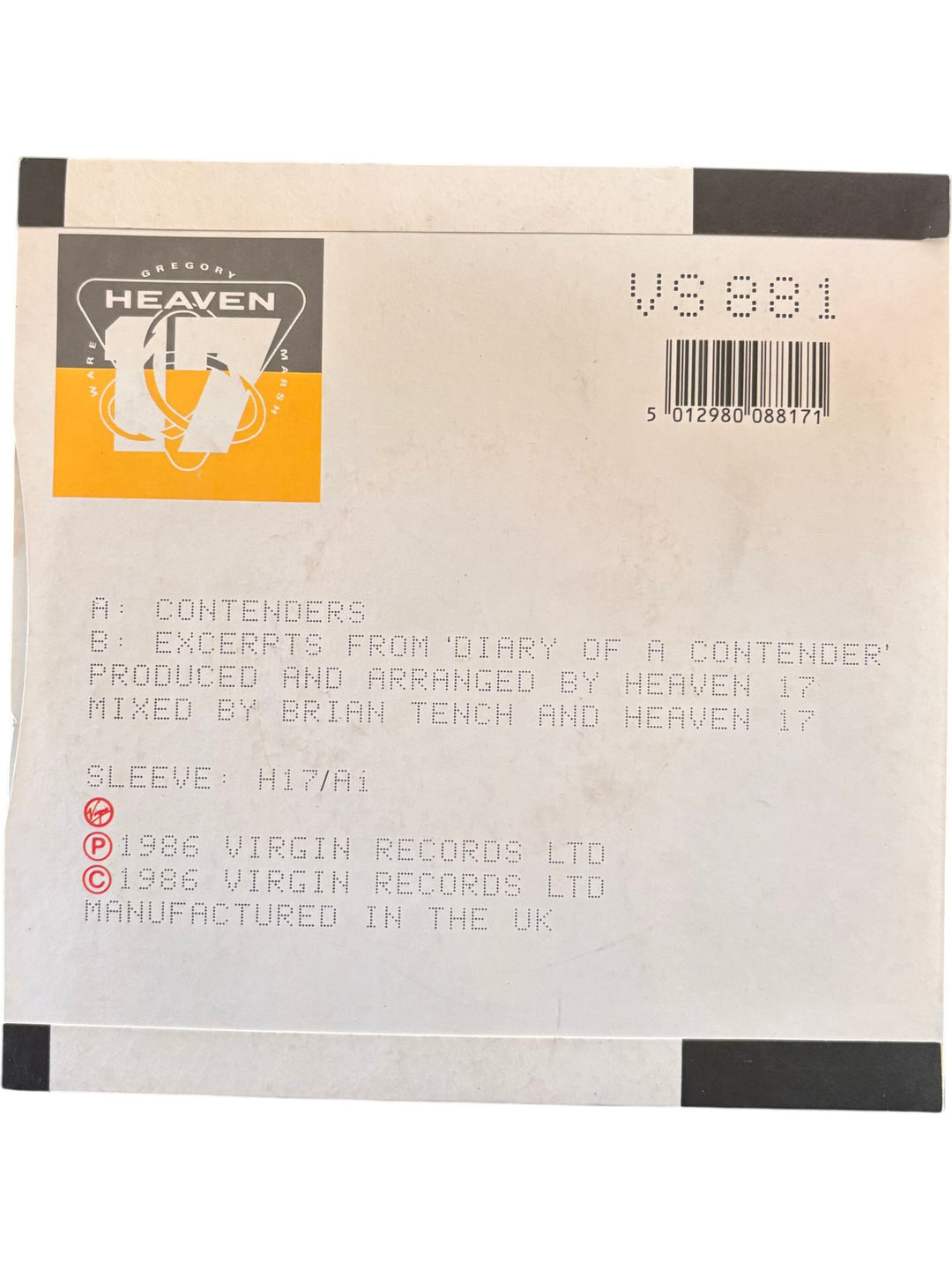 Heaven 17 Contenders 1986 Record - Good - Think Vintage ltd