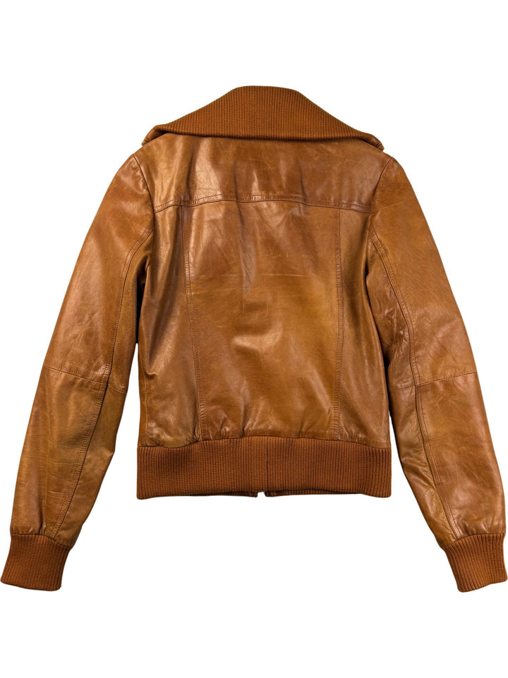 Helium Leather Bomber Jacket - S - Think Vintage ltd