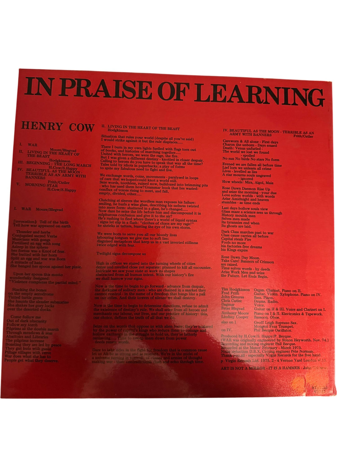 Henry Cow - In Praise of Learning Vinyl Record - Good - Think Vintage ltd